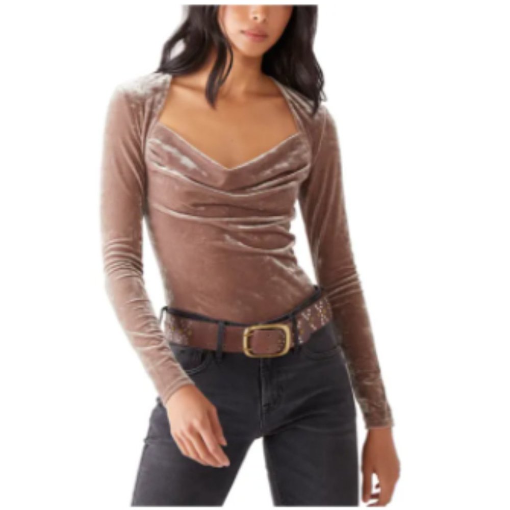 Free People Velvet Perfect Date Cowlneck Top Velvet NEW
